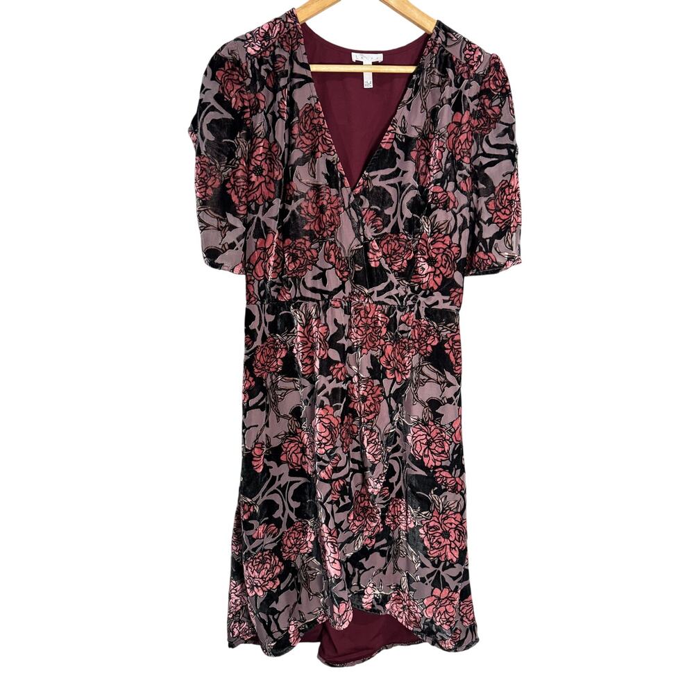 Leith Burnout Velvet Fall Floral Faux Wrap Dress Medium